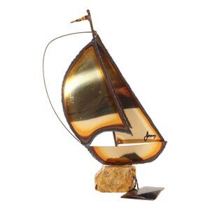 Mario Jason Originals Stained Glass Sailboat Sculpture On Stone Base